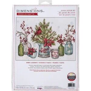 BIRDS &amp; BERRIES Counted Cross Stitch Kit 14&quot; x 10&quot; 70-08994