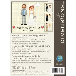 BRIDE &amp; GROOM WEDDING RECORD Counted Cross Stitch Kit 5&quot; x 7&quot; (12.7cm x 17.7cm)