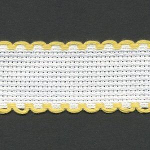 WHITE YELLOW EDGE 25mm Wide 14 Count Aida Band (7002-12), Priced per Metre