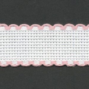 WHITE PINK EDGE 25mm Wide 14 Count Aida Band (7002-14), Priced per Metre