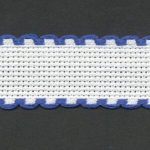 WHITE BLUE EDGE 25mm Wide 14 Count Aida Band (7002-15), Priced per Metre