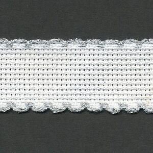 WHITE METALLIC SILVER EDGE 25mm Wide 14 Count Aida Band (7002-171), Priced per Metre