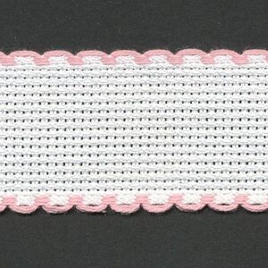 WHITE PINK EDGED 30mm Wide 14 Count Aida Band (7003-14), Priced per Metre