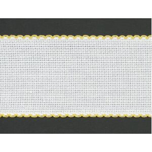 WHITE YELLOW EDGED 80mm Wide 14 Count Aida Band (7008-12), Priced per Metre