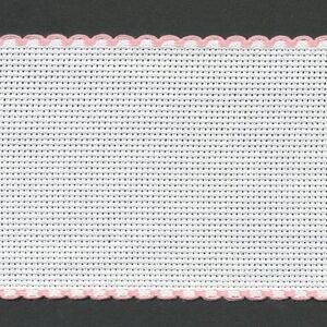 WHITE PINK EDGED 80mm Wide 14 Count Aida Band (7008-14), Priced per Metre