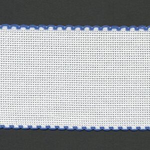 WHITE BLUE EDGED 80mm Wide 14 Count Aida Band (7008-15), Priced per Metre