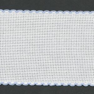 WHITE BABY BLUE EDGED 80mm Wide 14 Count Aida Band (7008-151), Priced per Metre