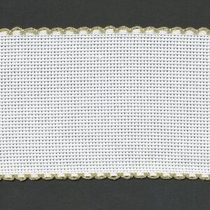 WHITE METALLIC GOLD EDGED 80mm Wide 14 Count Aida Band (7008-181), Priced per Metre