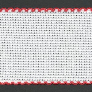 WHITE RED EDGED 80mm Wide 14 Count Aida Band (7008-19), Priced per Metre