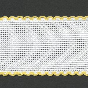 WHITE YELLOW EDGED 50mm Wide 14 Count Aida Band (7107-12), Priced per Metre