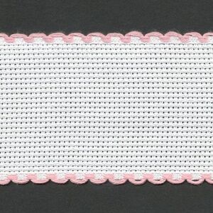 WHITE PINK EDGED 50mm Wide 14 Count Aida Band (7107-14), Priced per Metre