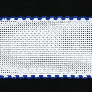 WHITE BLUE EDGED 50mm Wide 14 Count Aida Band (7107-15), Priced per Metre