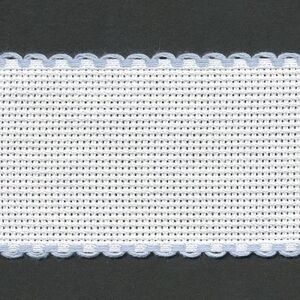 WHITE BABY BLUE EDGED 50mm Wide 14 Count Aida Band (7107-151), Priced per Metre