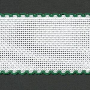 WHITE GREEN EDGED 50mm Wide 14 Count Aida Band (7107-166), Priced per Metre