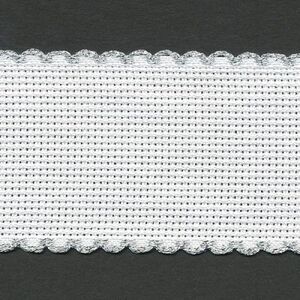 WHITE METALLIC SILVER EDGED 50mm Wide 14 Count Aida Band (7107-171), Priced per Metre