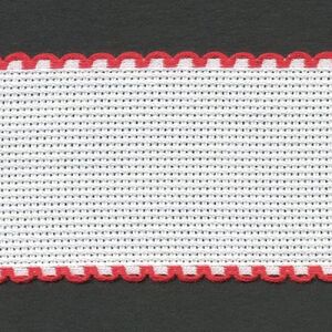 WHITE RED EDGED 50mm Wide 14 Count Aida Band (7107-19), Priced per Metre