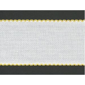 White Yellow Edge 100mm Wide 14 Count Aida Band (7195-12), Priced per Metre