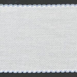 White Baby Blue Edged 100mm Wide 14 Count Aida Band (7195-151), Priced per Metre