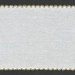 White Metallic Gold Edged 100mm Wide 14 Count Aida Band (7195-181), Priced per Metre