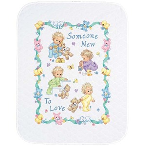 Dimensions SOMEONE NEW BABY QUILT Stamped Cross Stitch Quilt Kit, 72963