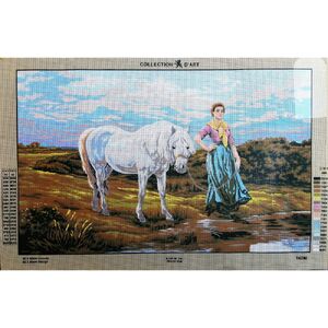 LADY AND HORSE Tapestry Design Printed On Canvas #14280