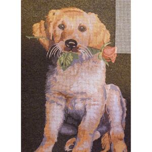 DOG WITH ROSE Tapestry Design Printed On Canvas #10404