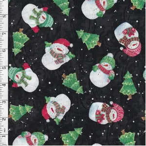 Black Tossed Snowmen Feeling Frosty Cotton Fabric 110cm wide