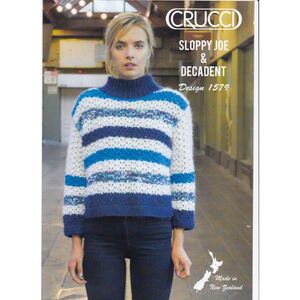 Roll Collar Mesh Sweater Crucci Knitting Pattern 1579 for 14 Ply Yarns