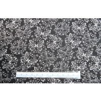 96cm REMNANT Cotton Fabric, Butterfly White On Black, 110cm Wide