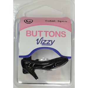 Vizzy Novelty Buttons, Stiletto Style, Shanked, BLACK, Pack of 5 Buttons 35x15mm