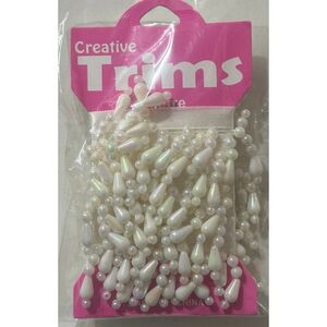 Creative Trims WHITE AB Pearl Drop Trim, 1 Metre Pack (Final Stock)