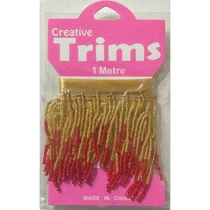 Creative Trims GOLD / RED Seed Bead Drop, 1 Metre Pack (Final Stock)
