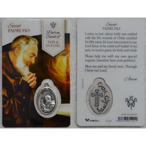 St Padre Pio Patron Saint Of Pain &amp; Healing Laminated Window Prayer Card 54x85mm