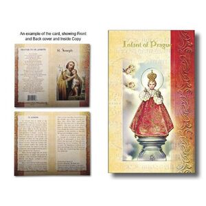 Infant of Prague Biography Card 80 x 135mm Folded, Gold Foiled