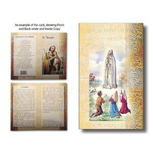 Our Lady of Fatima Biography Card 80 x 135mm Folded, Gold Foiled