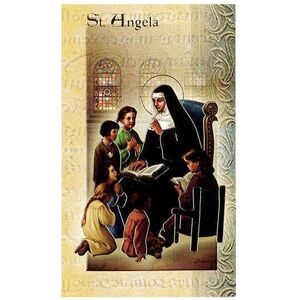 Saint Angela Biography Card 80 x 135mm Folded, Gold Foiled