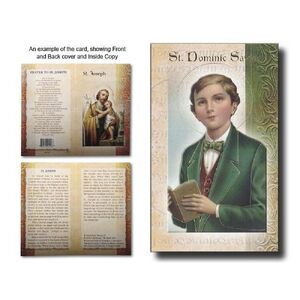 Saint Dominic Savio Biography Card 80 x 135mm Folded, Gold Foiled