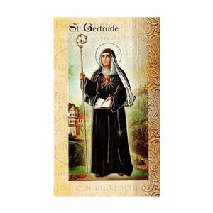 Saint Gertrude Biography Card 80 x 135mm Folded, Gold Foiled