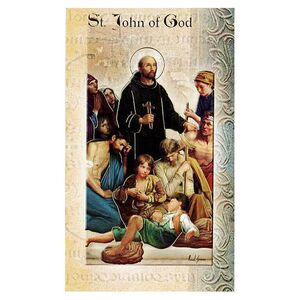 Saint John Of God Biography Card 80 x 135mm Folded, Gold Foiled