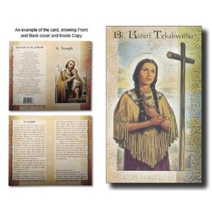 Saint Kateri Tekakwitha Biography Card 80 x 135mm Folded, Gold Foiled