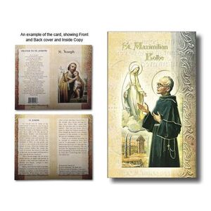 Saint Maximillian Kolbe Biography Card 80 x 135mm Folded, Gold Foiled