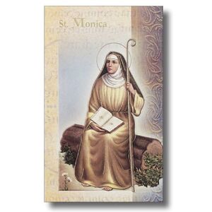 Saint Monica Biography Card 80 x 135mm Folded, Gold Foiled