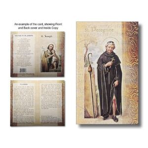 Saint Peregrine Biography Card 80 x 135mm Folded, Gold Foiled