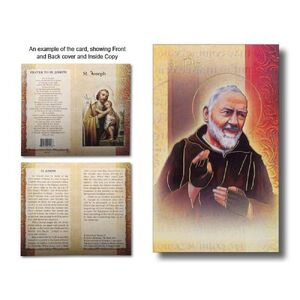 Saint Pio Biography Card 80 x 135mm Folded, Gold Foiled