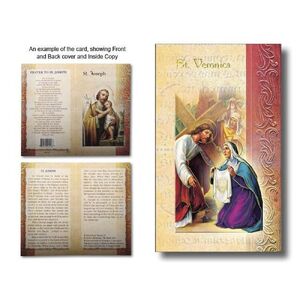 Saint Veronica Biography Card 80 x 135mm Folded, Gold Foiled