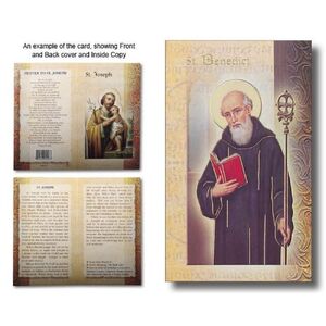 Saint Benedict Biography Card 80 x 135mm Folded, Gold Foiled
