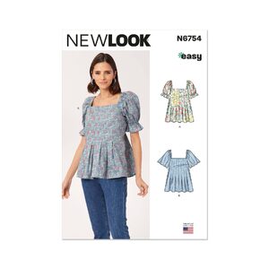 New Look Sewing Pattern N6754 Misses’ Top With Sleeve Variations