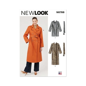 New Look Sewing Pattern N6788 Misses’ Trench Coat in Two Lengths and Belt XS-XXL