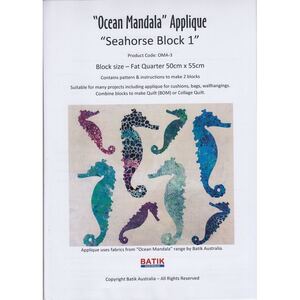 Batik Australia Applique Pattern, Ocean Mandala Seahorse Blocks