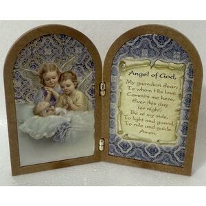 Wood Guardian Angel Folding Plaque 95mm x 60mm, Made in Italy